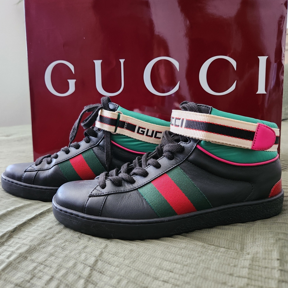 Gucci Black Sneakers with Green and Red Accents